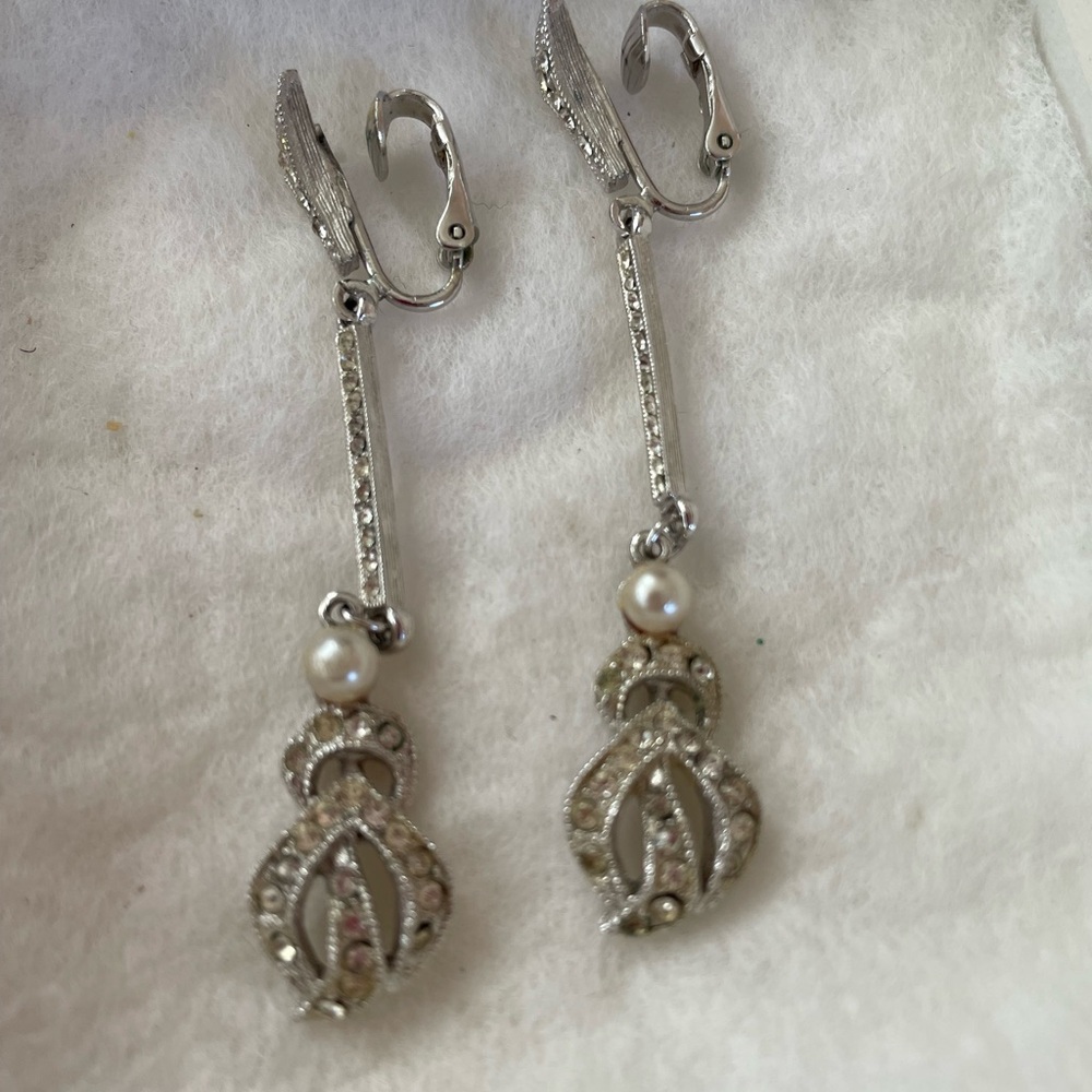 Silver and Pearl Dangle Earrings